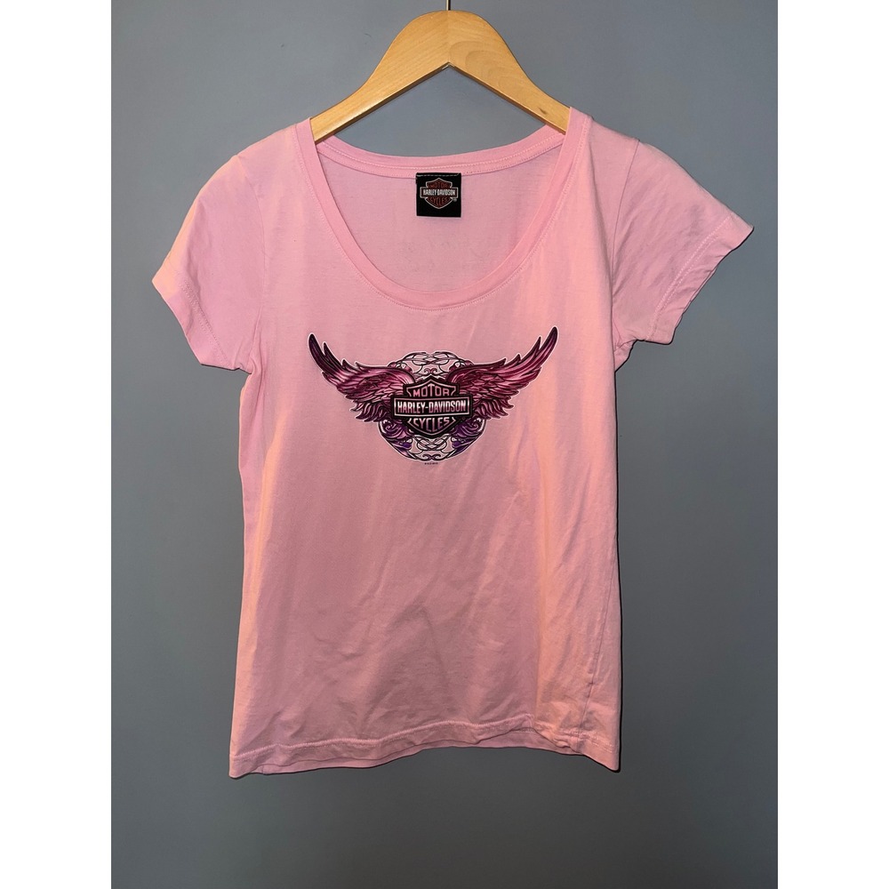 Harley Davidson Pink Winged Logo Graphic T-Shirt Hill City South Dakota